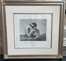 Louvre Engraving – Young Man Seated by the Sea (Jeune Homme Assis), Framed