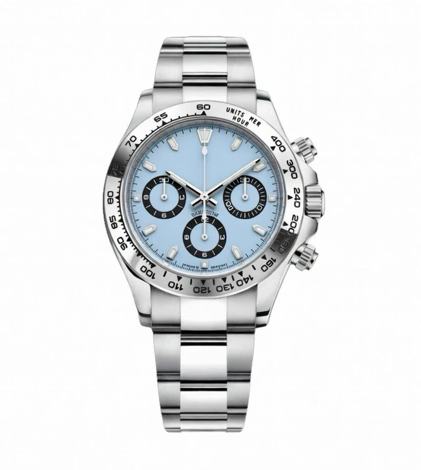 Ceigo Chronograph Watch Ice Blue Dial VK63 Quartz Steel Bracelet - Bild 1 von 1
