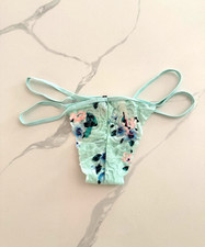 Victoria's Secret PINK Strappy Lace Thong Panty Blue Floral