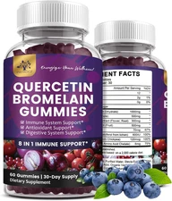 (2 Pack) Quercetin Gummies with Bromelain Zinc Elderberry Vitamin C D3 K2, Qu...