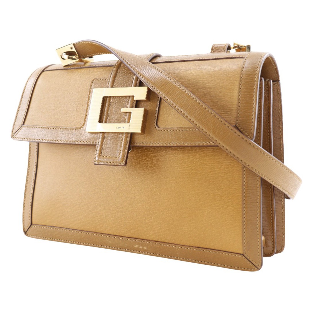 Gucci G Buckle Calf Brown Shoulder Bag Women Used 17cm thumbnail 2