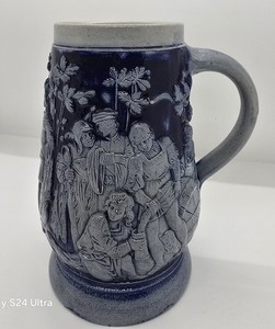 Vintage Cobalt Blue Stoneware German Beer Stein.