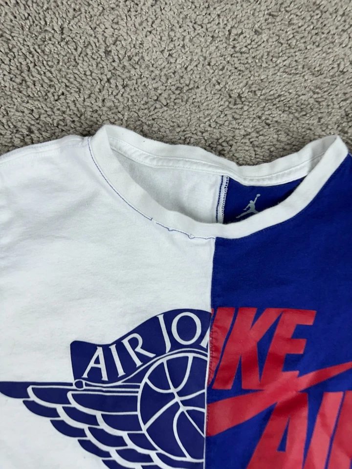 Nike Air Jordan Shirt Boys L Blue White Basketball Wings Two Tone Print Casual - Image 4 of 4
