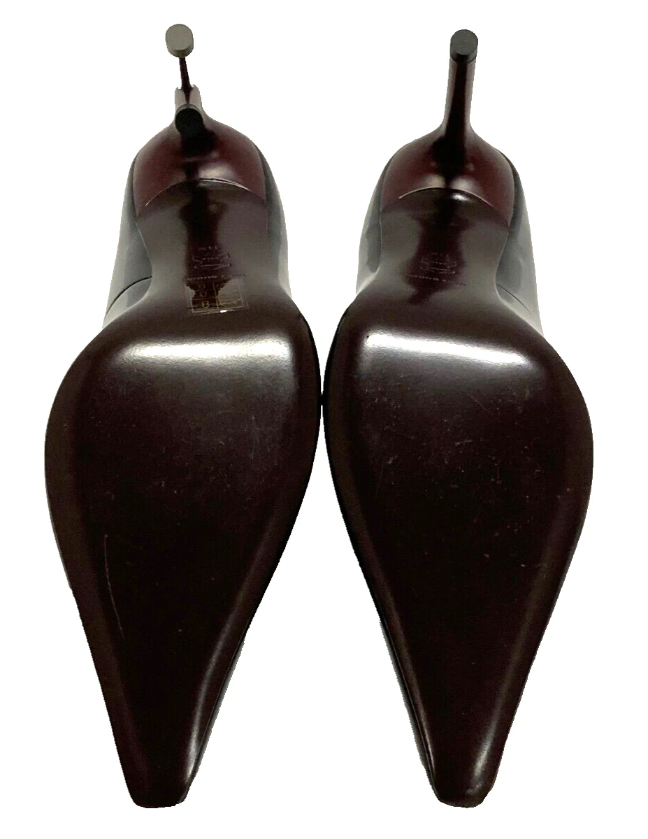 Tory Burch donna tacco rotto pompa pelle di agnello perfetto nero carmine scuro taglia 11