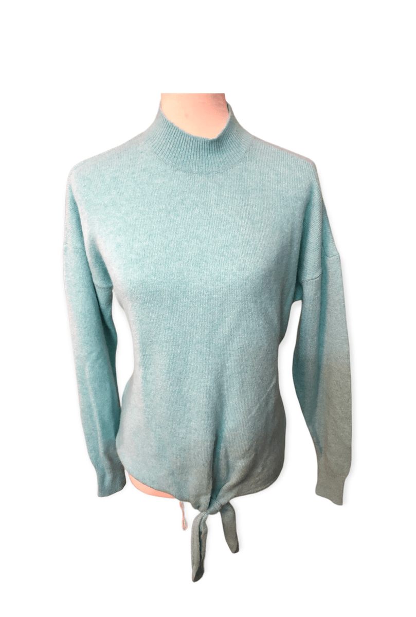 Loft turquoise wool blend front knot long sleeve sweater mock
