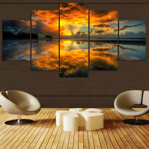 5Pcs Sunset Seaside Canvas Print Art Painting Home Decor Wall Picture Unframed