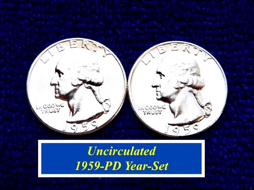 ⭐⭐⭐1959 YEAR-SET ➳  "1959-P & D" Silver Quarters ➳ 2 Coins ➳Uncirculated ➳ 259ys