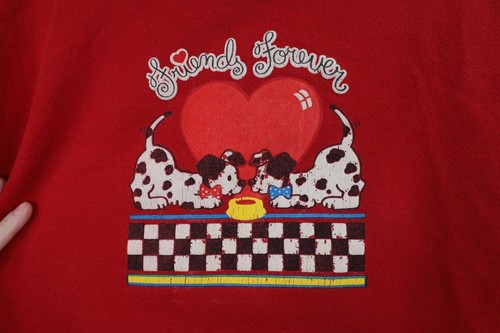 Vintage 90s Girls XL Distressed Friends Forever Puppy Dog Sweatshirt Red USA - Picture 4 of 10