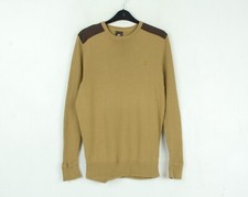 TIMBERLAND Mens S Cotton Sweater Pullover Crew Neck Beige Jumper Knitted Top