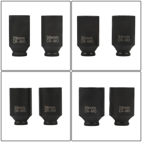 1/2" Impact Socket Set 12 Point 29-39mm Drive Deep Spindle Axle Nut 8Pcs w/ Box - Imagen 4 de 14
