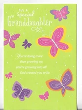 NEW Happy Easter Card 4.5x7 For a Special GRANDDAUGHTER Green w/Butterflies