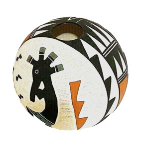 Acoma Pueblo Signed Pottery Seed Pot Etched Polychrome Kokopelli Native American