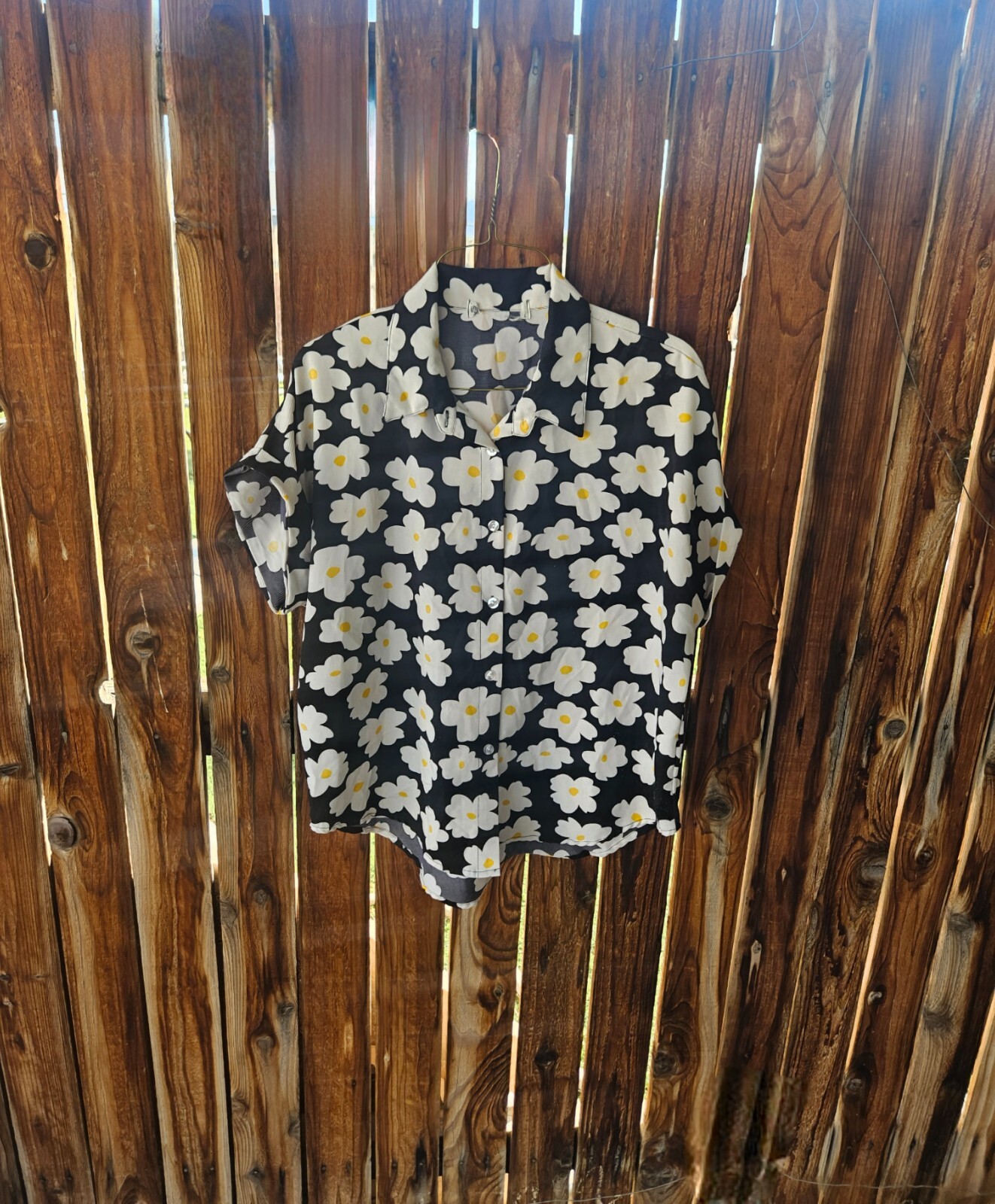 Daisy Flower Button Down Over Sized Top Vintage 9… - image 1