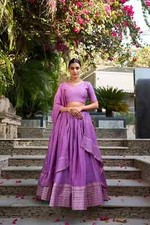 Engagement Wear Purple Chanderi Lehenga Choli With Dupatta For Women Girls