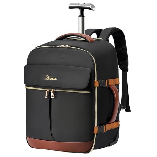 LOUEO Rolling Backpack for Women, Travel Rolling Backpack for Adults with Black