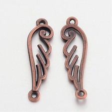 4 Angel Wing Charms Connector Links Antique Copper Tone 2 Hole Pendants 33mm