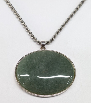 Beautiful Jade/Jadeite Oval Pendant on Stainless Steel Milor Chain Necklace