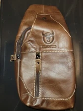 BullCaptain Brown Leather Sling Crossbody Bag 