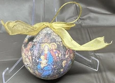 Vintage Micro Beaded Sugar Frosted Nativity Scene Ornament