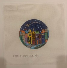 needlepoint canvas, Patti Mann, Round, Flying Santa,18ct, 4.5"