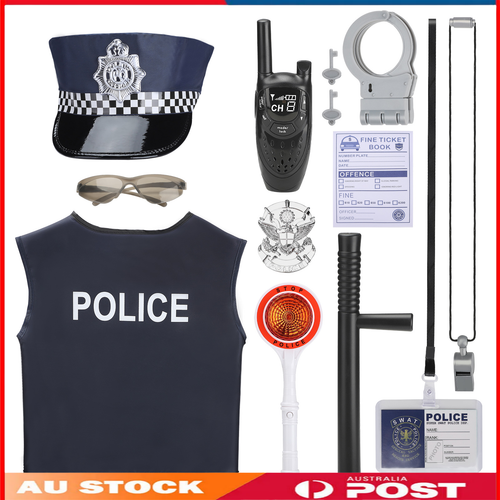 Kids Police Role Play Costume Set Hat, Shirt, Whistle Cosplay Gift 20251