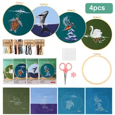 4 Sets Embroidery Starter Kit for Beginner Cross Stitch Stamped DIY Craft Set