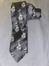 Disney Cervantes Goofy Tie Gray Silver Los Angeles Made In USA Polyester Silk