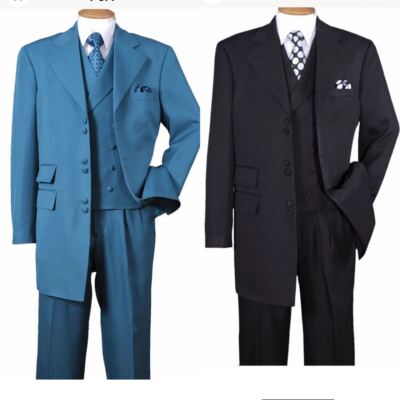 New Men's High Fashion Zoot Suit With Vest Two Side Vents 35