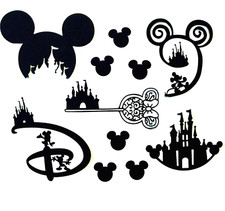 DISNEY 'S CASTLE, MINNIE, MICKEY MOUSE SILHOUETTE DIE CUT /CUTS BLK, RED, WHT