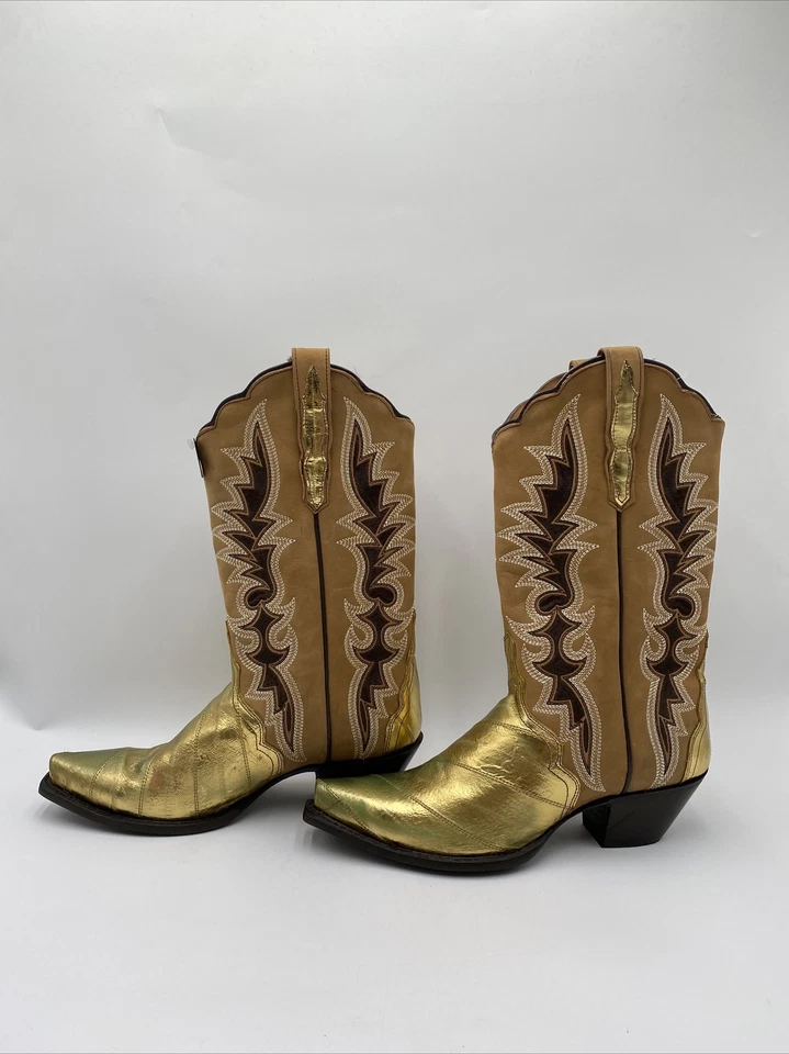 Dan Post Women's Eel Exotic Western Boots Tan/Gold Size 9.5M - Image 3 of 4