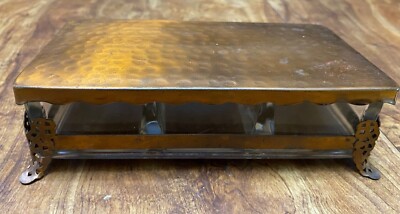 Vintage 3 Section Glass BOX HAMMERED COPPER LID Frame Cigarettes Arts & Crafts