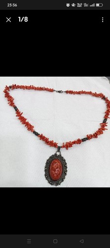 Collier Ancien En Argent Massif Avec Vraie Pierre De Corail Rouge – Bijou Traditionnel Occasion