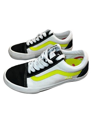 Vans Men's Skate Old Skool Neon True White Yellow Canvas Suede shoes Size 5.5 37