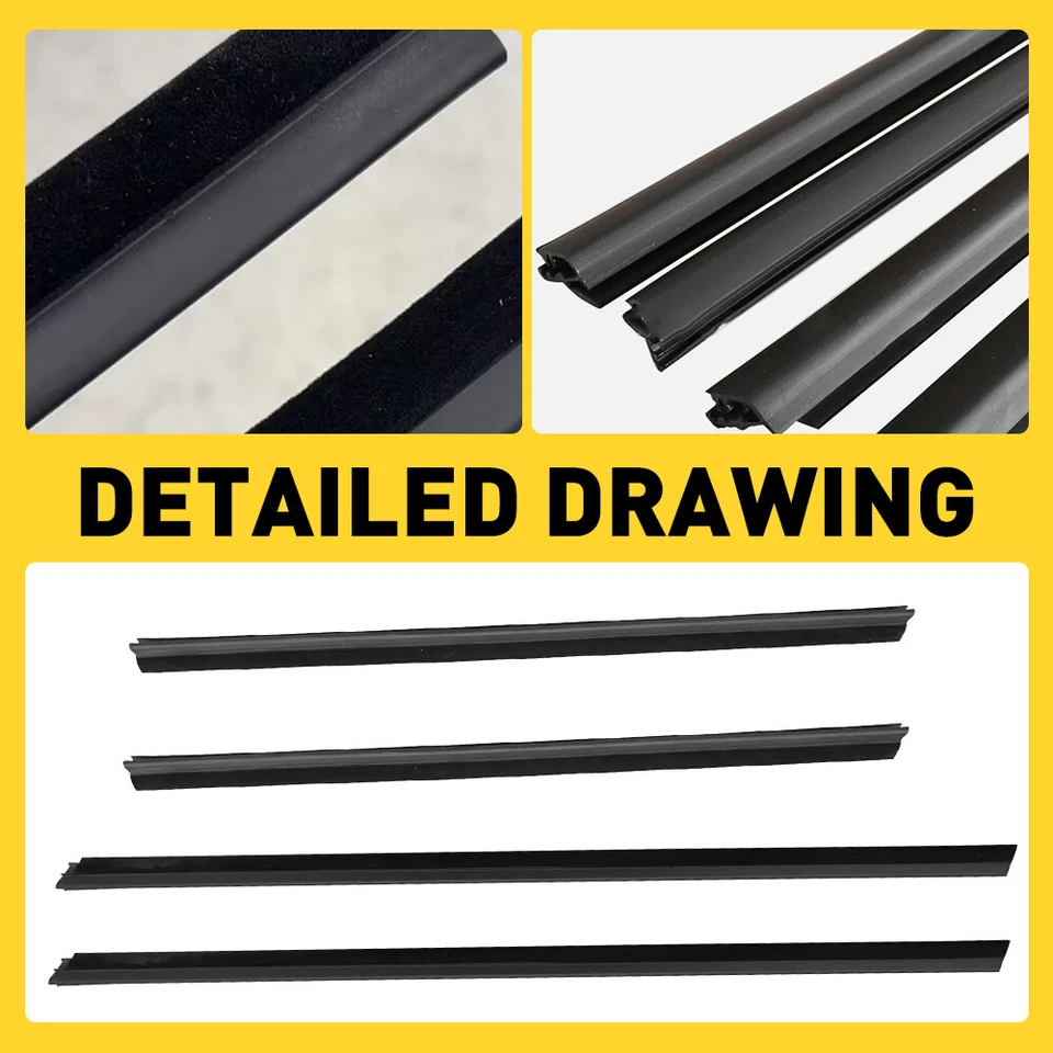 For 2008-2013 Honda Fit Jazz 4pcs Weatherstrip Window Moulding Trim Seal Belt - Image 4 of 4