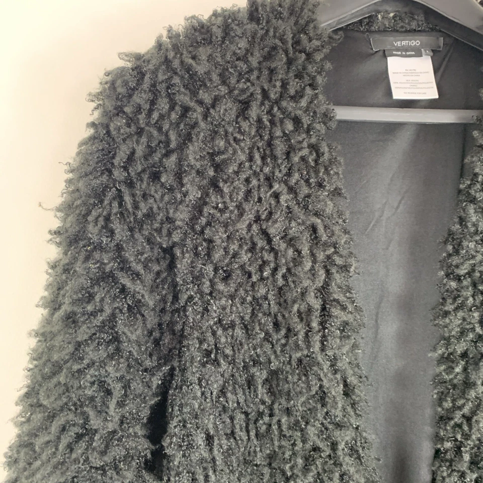 womens Vertigo Plushy Fuzzy Open Front Cardigan Jacket hook L party black XCLNT - Image 2 of 4