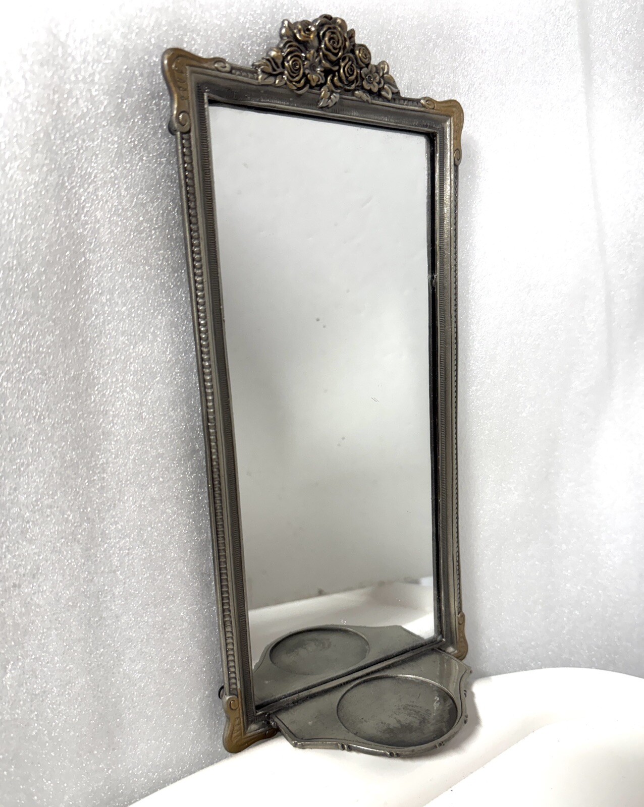 Wall Floral Scratches On Mirror Hard To See 10x5 Vtg