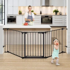 COMOMY 80 Extra Wide Baby Gate, Dog Gate for House Stairs Doorways Fireplace,