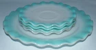5 Vintage Hazel Atlas Crinoline/Petticoat/Ripple Turquoise White Saucers Plate