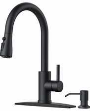 FORIOUS Black Kitchen Faucet w Soap Dispenser and Pull Down Sprayer High Arc New