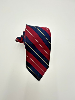 Robert Talbott Franklins Gold, Red & Blue Repp Striped Tie Necktie Silk Mens