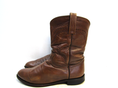 Justin Mens Size 9.5 D Brown Leather Roper Cowboy Western  display picture 2