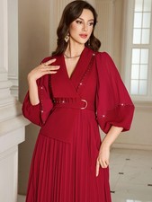 Long Dress Beaded Abaya Muslim Women Kaftan Evening Maxi Robe Turkey Formal Prom