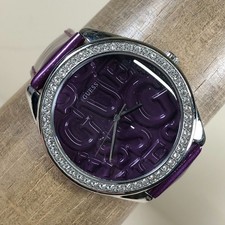 Guess Women W85098L3 Fashion Dress Purple Dial Leather Quartz 45mm Watch 7 3/4"