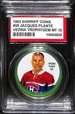1962 Shirriff Coins #58 JACQUES PLANTE VEZINA PSA 10 GEM-MT 14004850 