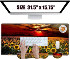 Sunflower Keyboard and Mouse Pad Gaming Desk Mat Set Large Mousepad with Wrist R