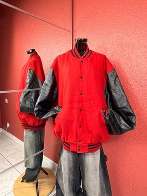 Vintage Holloway Made in USA XL Varsity Jacke lang - Wolle & Leder rot schwarz