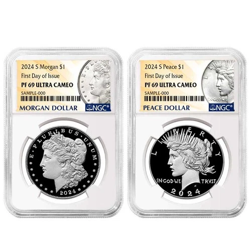 2024-S $1 Proof Morgan and Peace Silver Dollar 2pc Set NGC PF69UC FDI Morgan