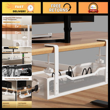 Large Under Desk Cable Management Box - 16" Wire Cord Organizer, No Drill Clamp,