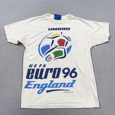 Vintage UEFA Euro 96 England Shirt Boys 12 White Soccer Umbro Graphic 90s