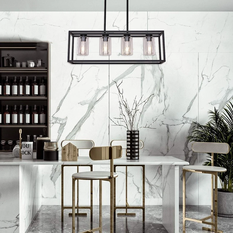 Candelabros pretos para sala de jantar luminária pingente linear moderno 4 luzes com - Imagem 2 de 4